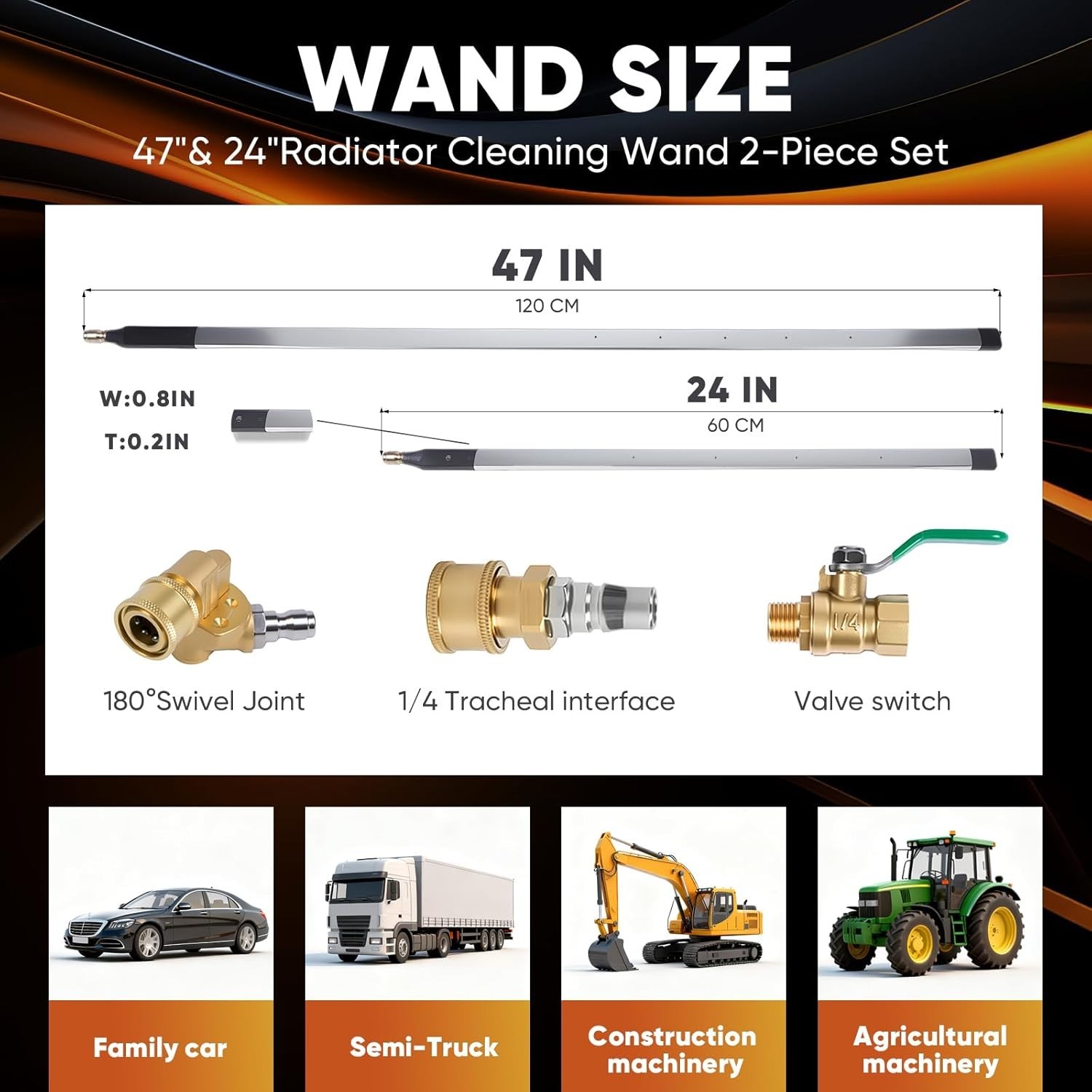 Radiator Cleaning Wand Set, 47″ & 24″ Dual-Length Stainless Steel Wands with Qui