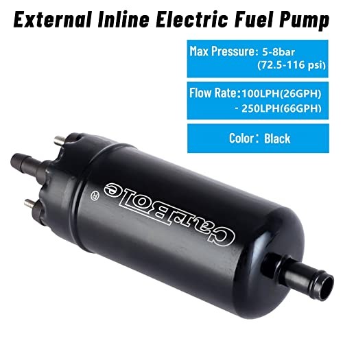 External In Line Fuel Pump: 116 PSI High Pressure Unversal 12V Electric Black