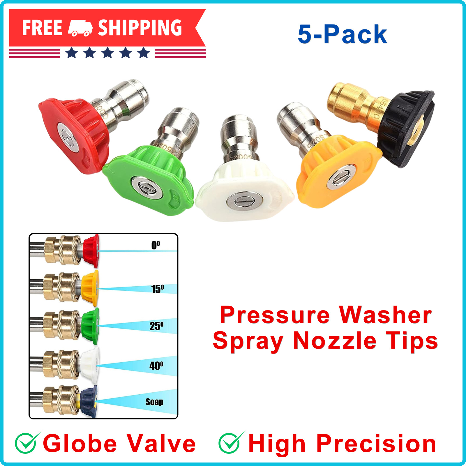 Tool Daily Pressure Washer Spray Nozzle Tips Multiple Degrees, 5-Pack 1/4 inch
