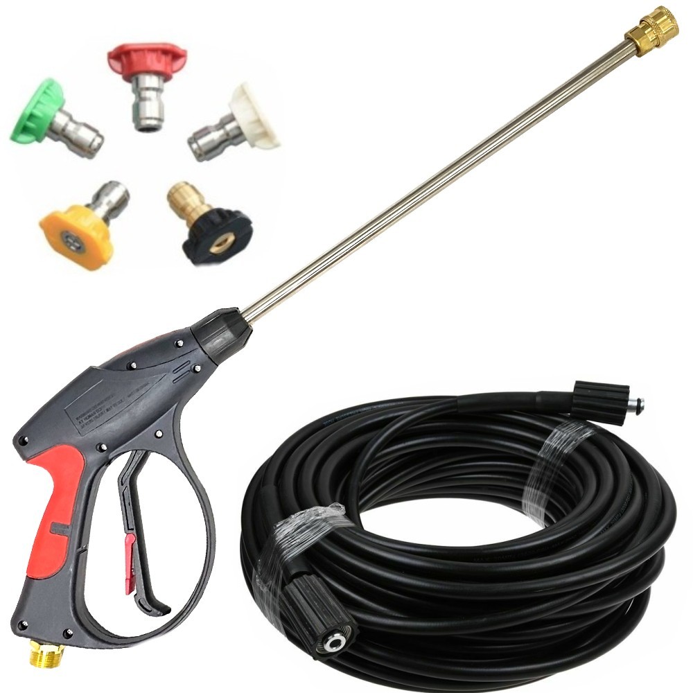 4000PSI High Pressure Power Washer Spray Gun Wand Lance Nozzle Tips Hose Kit M22