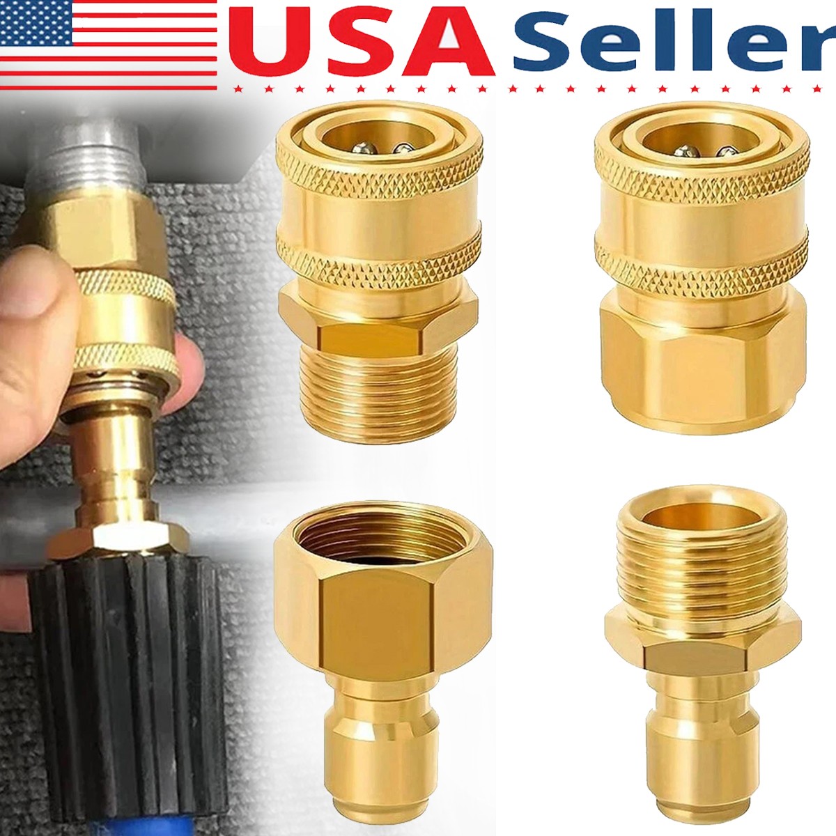 4PCS Pressure Washer Adapter Set Quick Disconnect Kit M22 Swivel 3/8” Connects