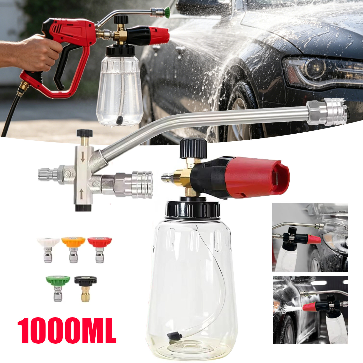 For Pressure Washer Gun Car Foam Cannon + Dual-Connector Double Tip Attachment