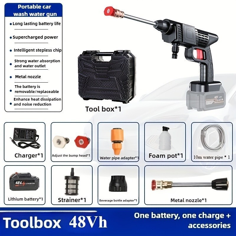 Portable Cordless Electric High Pressure Water Spray Gun Car Washer Cleaner Set