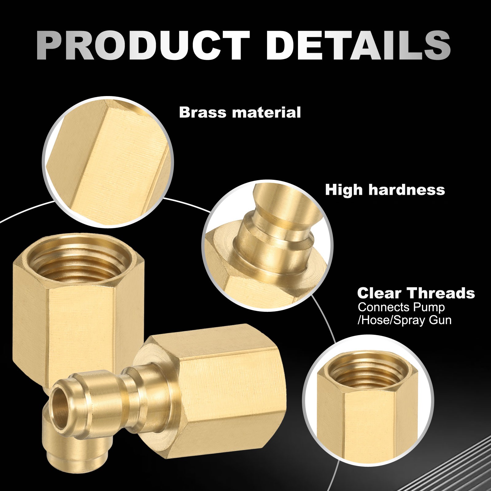 2pcs Pressure Washer Adapter, for Male 1/4″ to M16 Brass