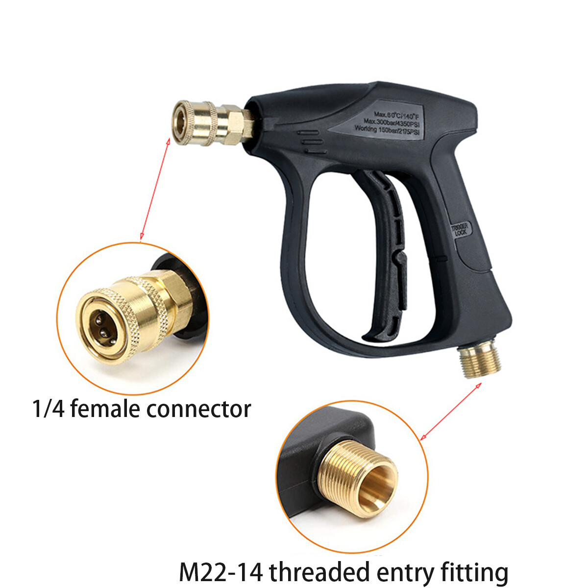 4350 PSI cleaning water gun + 5 pieces pressure nozzle. 1/4″ quick coupler