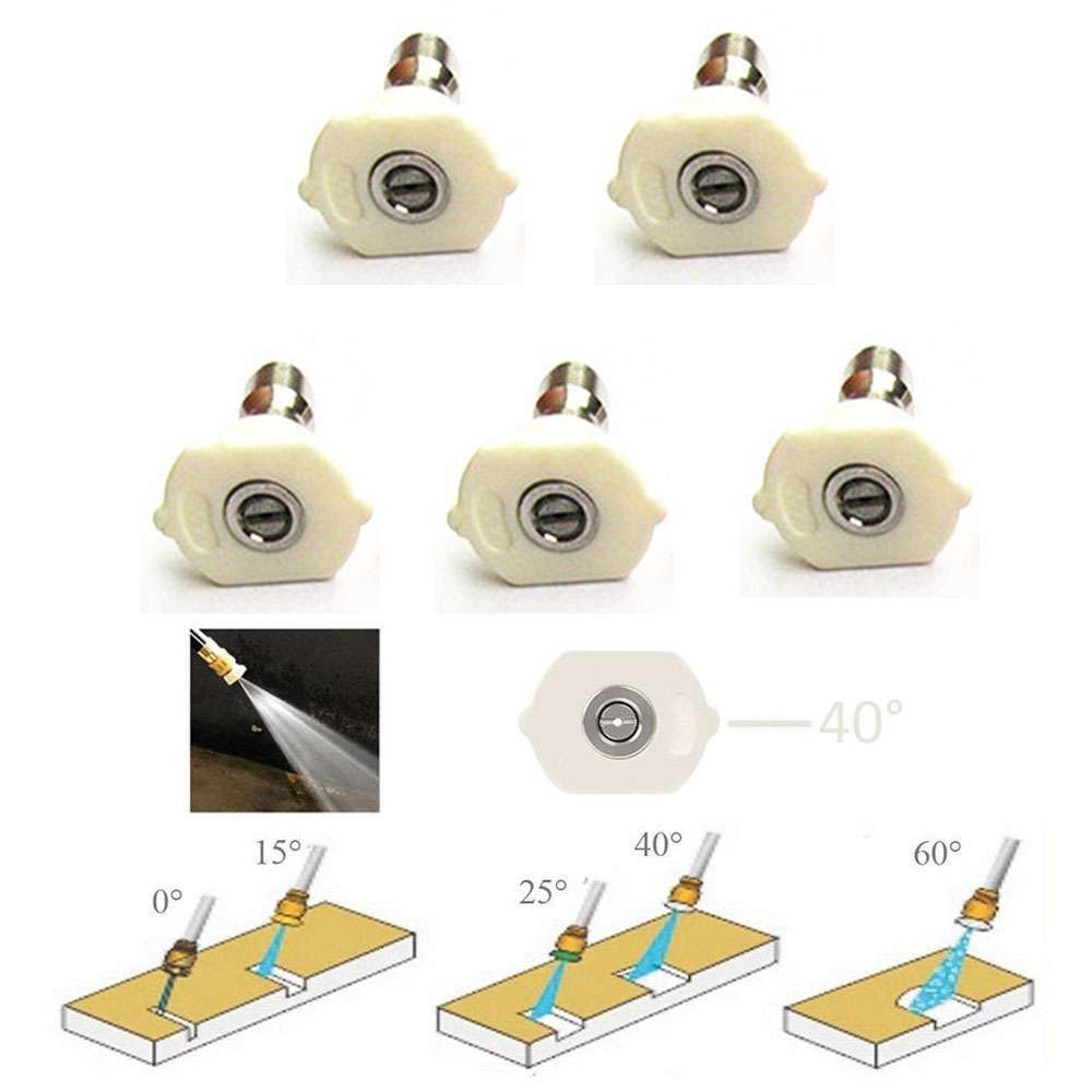 5pcs Pressure Washer Spray Tips Nozzles High Power Kit Quick Connect 1/4″ , 40°