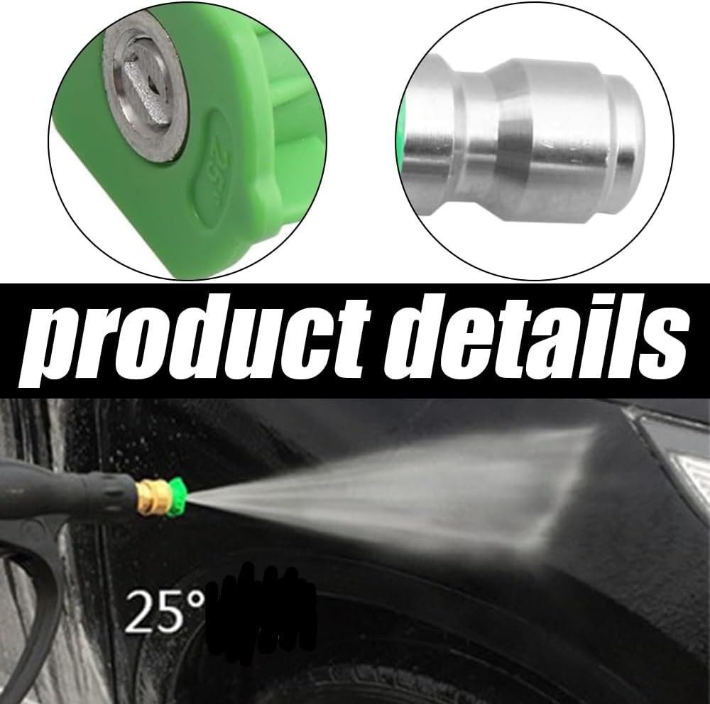 5-Pack 25-Degree Pressure Washer Spray Nozzle Tips 1/4″ Quick Connect Green