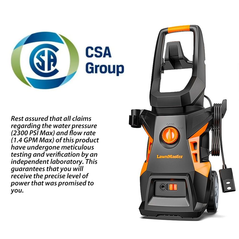 Lawnmaster Lt506-2000A Electric Pressure Washer 13 Amp 1.4 Gpm 2300 Max Psi Csa