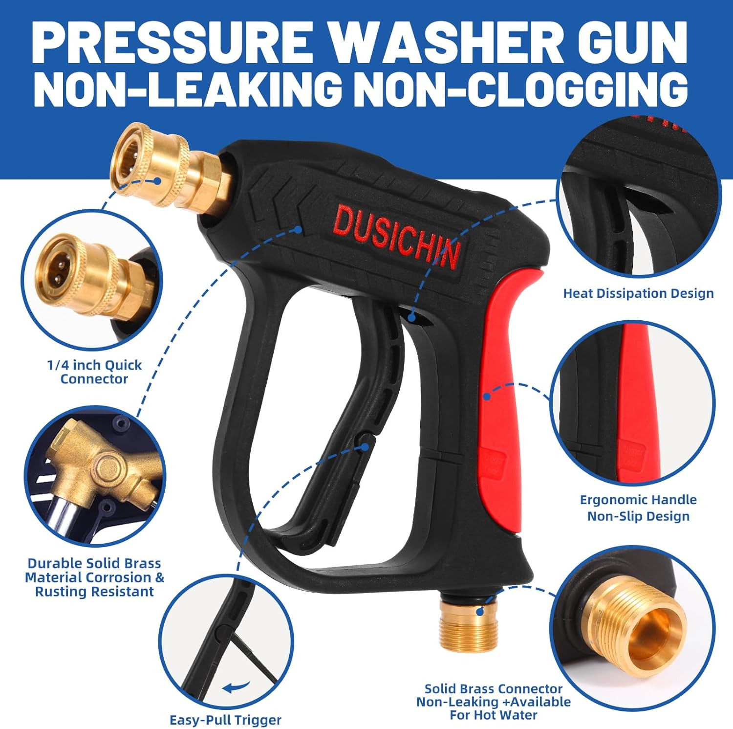 DUS-022 Short Wand High Pressure Washer Gun 3000 PSI for Pressure Power Washers