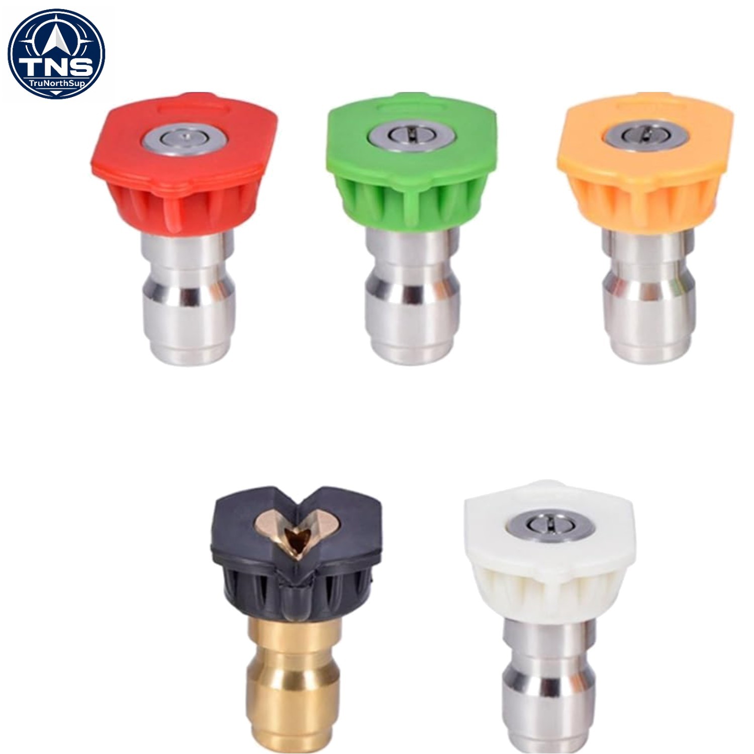 Multi-Degree Pressure Washer Nozzle Set: 5 Brass & Stainless Steel Tips, 2.5 GPM
