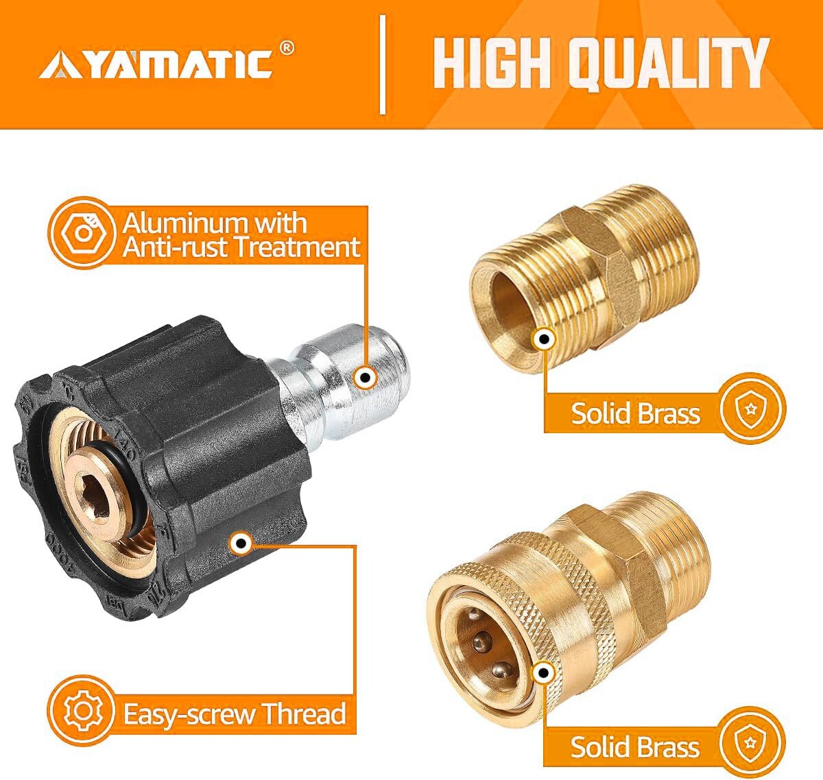 YAMATIC Pressure Washer Adapter Set 5000 PSI M22-14mm to 3/8″ Quick Connectors