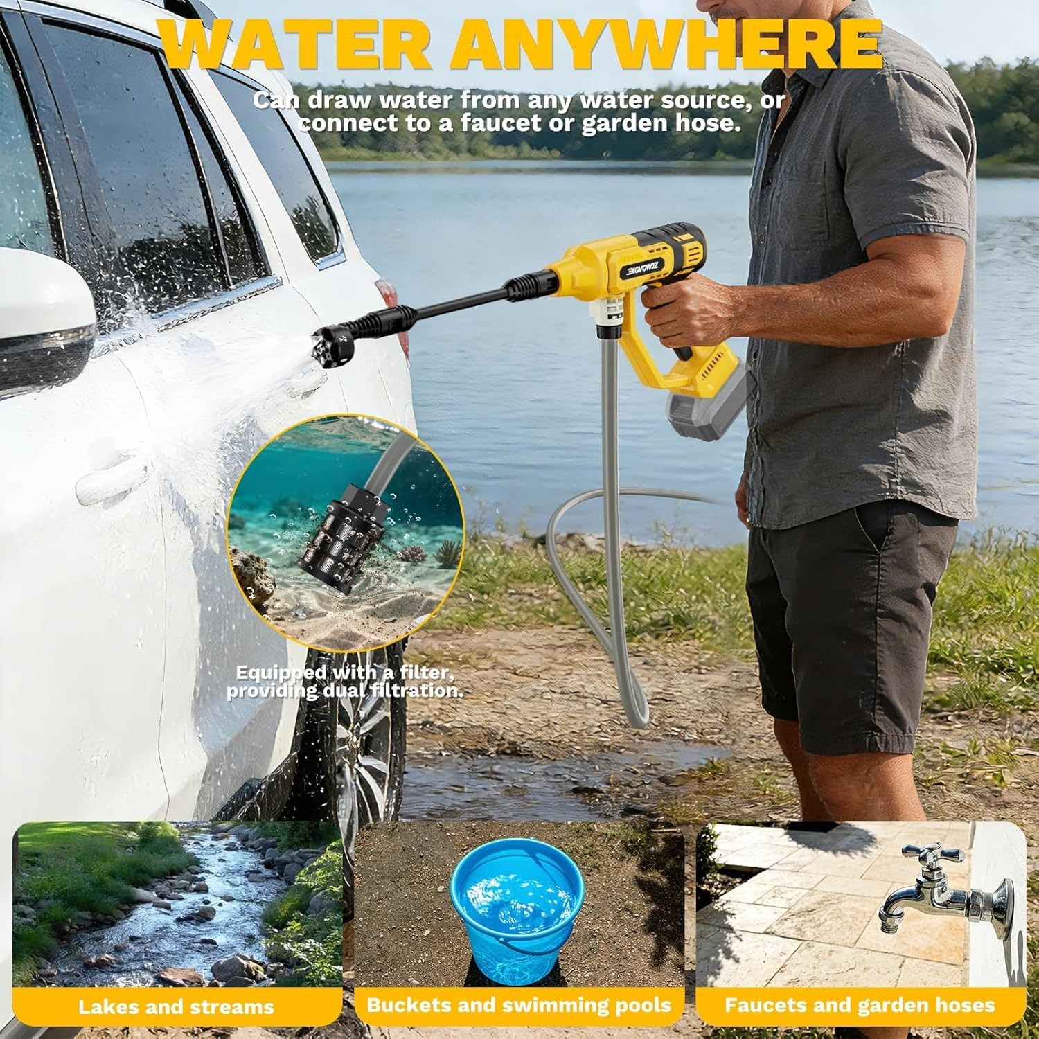 Cordless Power Washer for Dewalt 20V Battery, Portable Handheld Pressure Washer