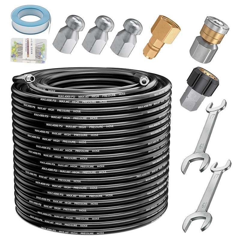 100FT Sewer Jetter Kit for Pressure Washer 4000PSI Drain Cleaner Hose 1/4 Inch