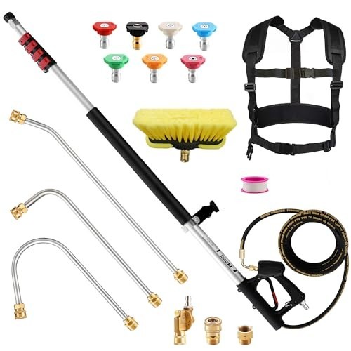 24 ft Telescoping Pressure Washer Wand with Brush Head & 7 Nozzle Tips