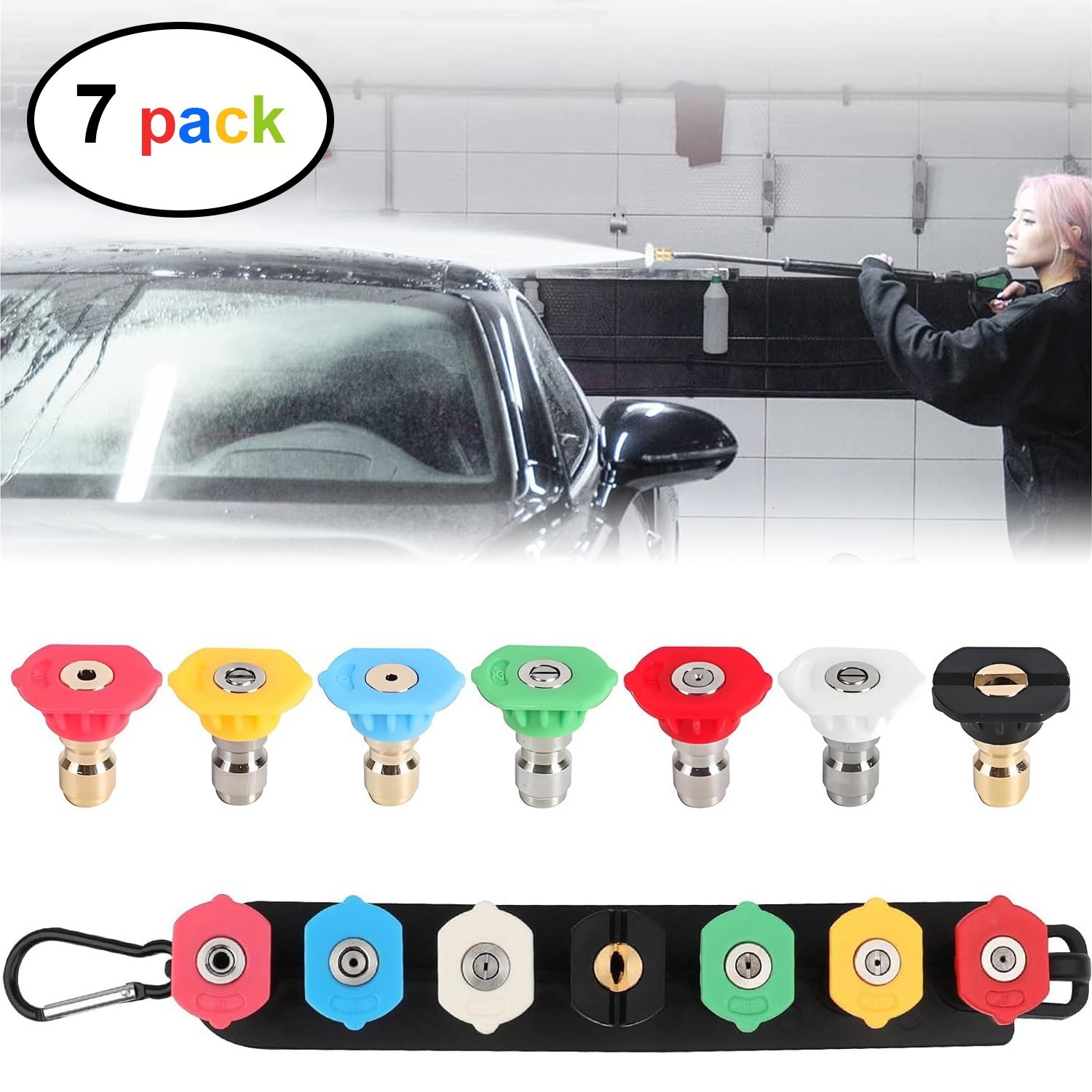 7Pcs Pressure Washer Spray Nozzles 1/4″ Quick Connect Tips with Storage Holder