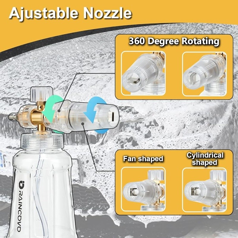 Pressure Washer Foam Cannon Dual Connector Lance Short Gun Nozzle Tips 1500 PSI