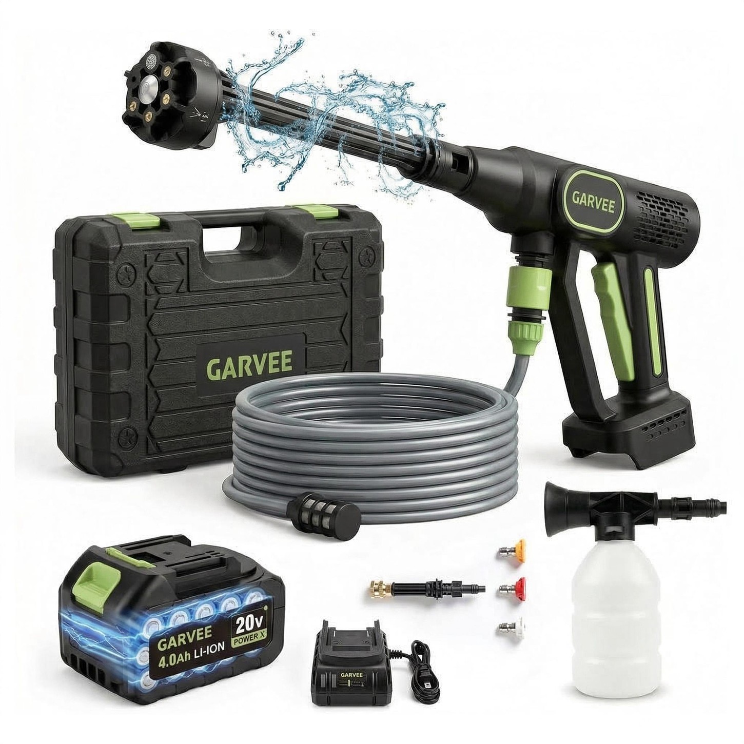 20V 500PSI 2.5GPM Cordless Cold Water Power Cleaner w/ 6-in-1 Nozzle & 26FT Hose