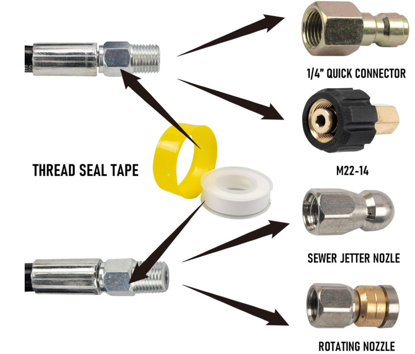 Kit Limpiador de Tuberías 50FT 4000 PSI para Hidrolavadora con Boquillas. Nuevo