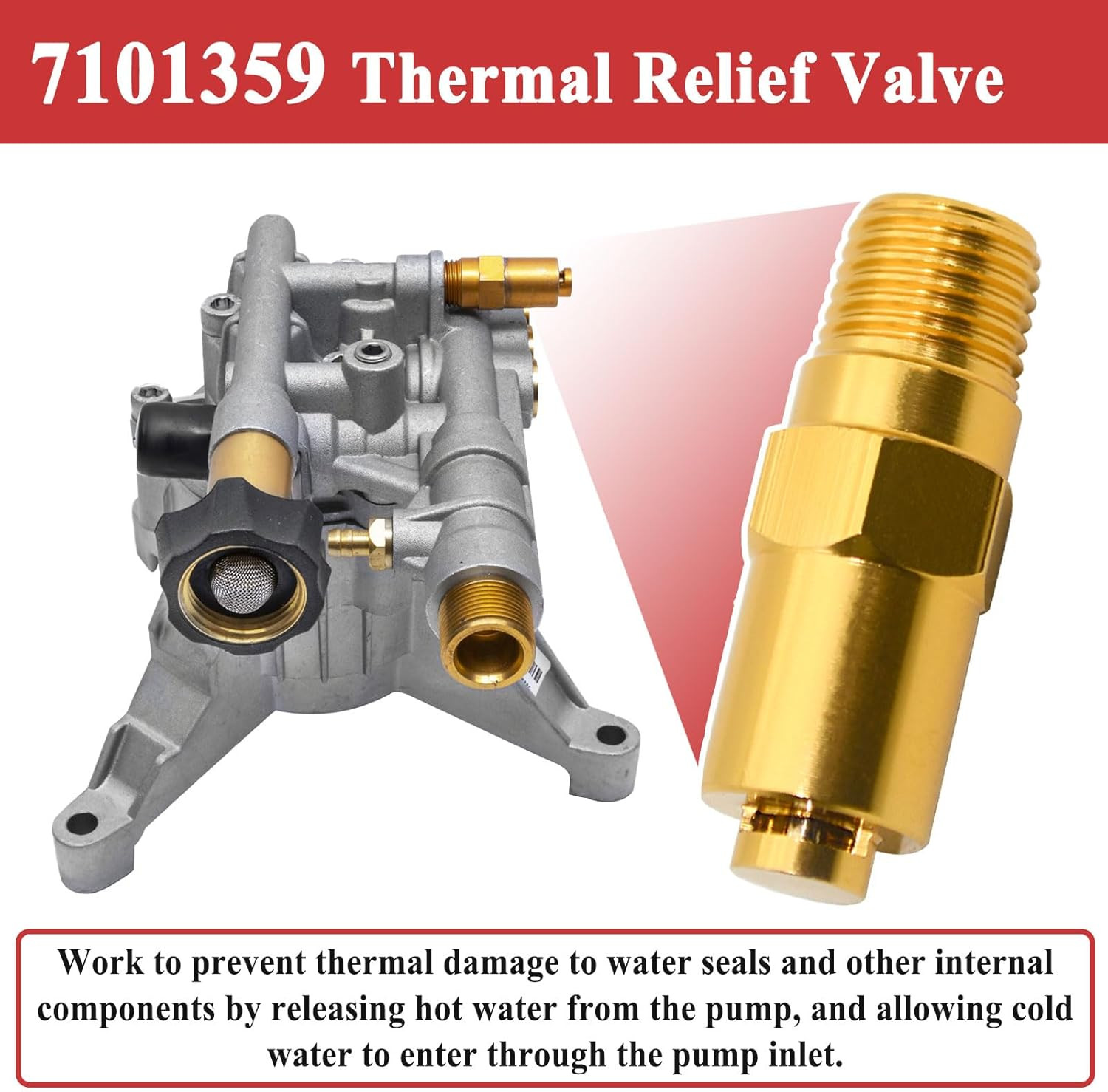 7101359 Thermal Relief Valve for Gas Powered Pressure Washer Pumps, 1/4 Inch NPT