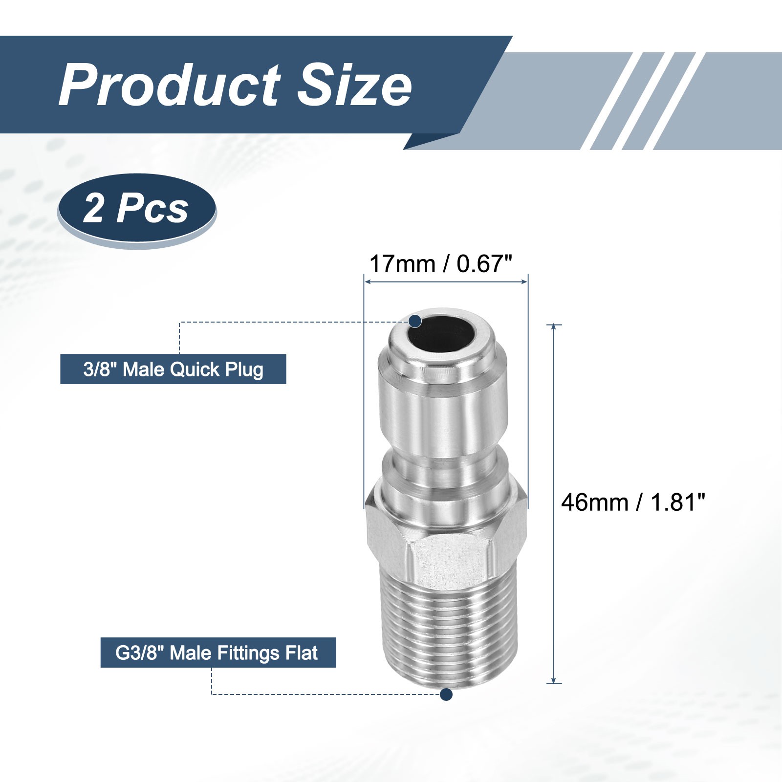 2Pcs Pressure Washer Adapter, 3/8″ Male Quick Plug to G3/8″ Male Fittings Flat