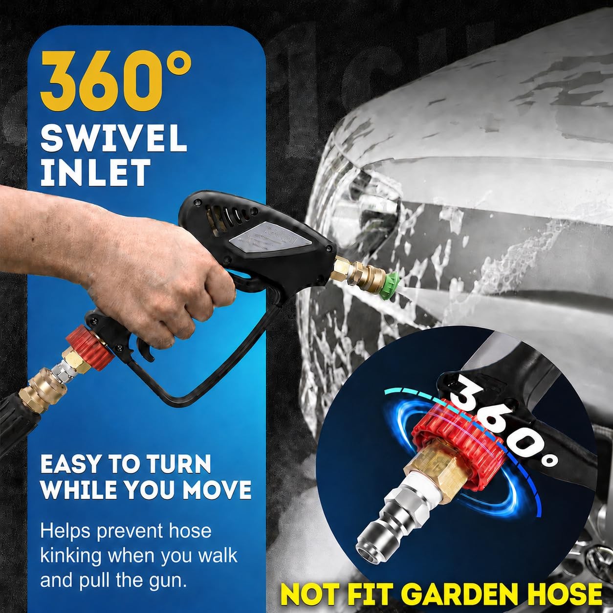 Pro Short Pressure Washer 5000 PSI with 360° Swivel,3/8″ Quick Connect Inlet,…