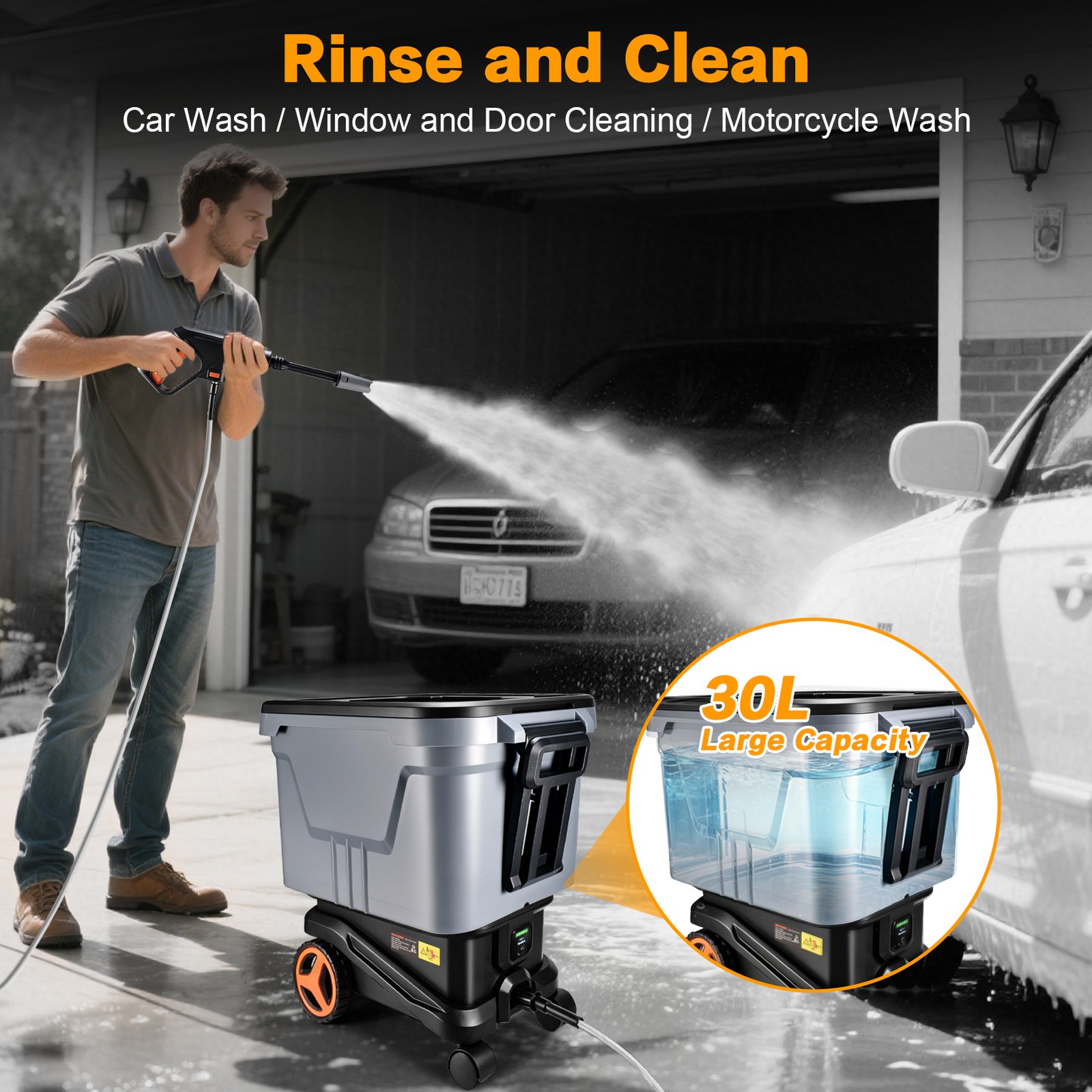 DOVERC Portable Cordless Pressure Car Washer 2000 PSI 3-Modes Power Outdoor