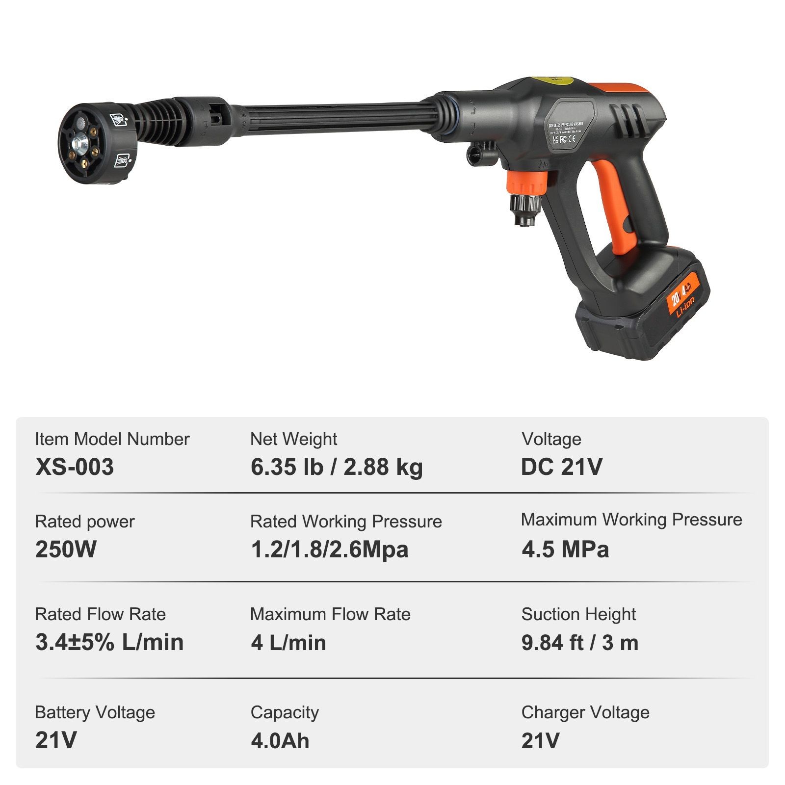 652PSI Cordless Power Washer 4.0Ah Battery 3 Modes