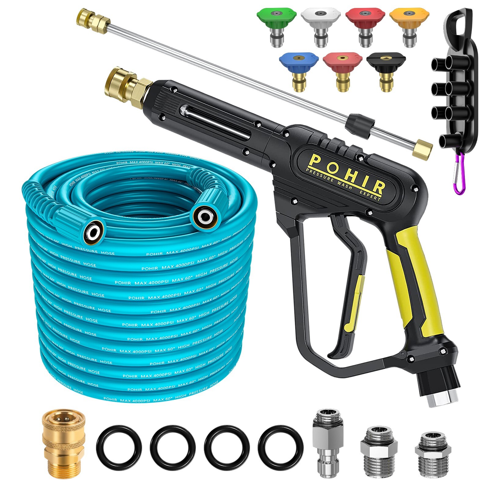 POHIR 3600 PSI Pressure Washer Gun 50FT Power Washing Hose and 15″ Wand M22