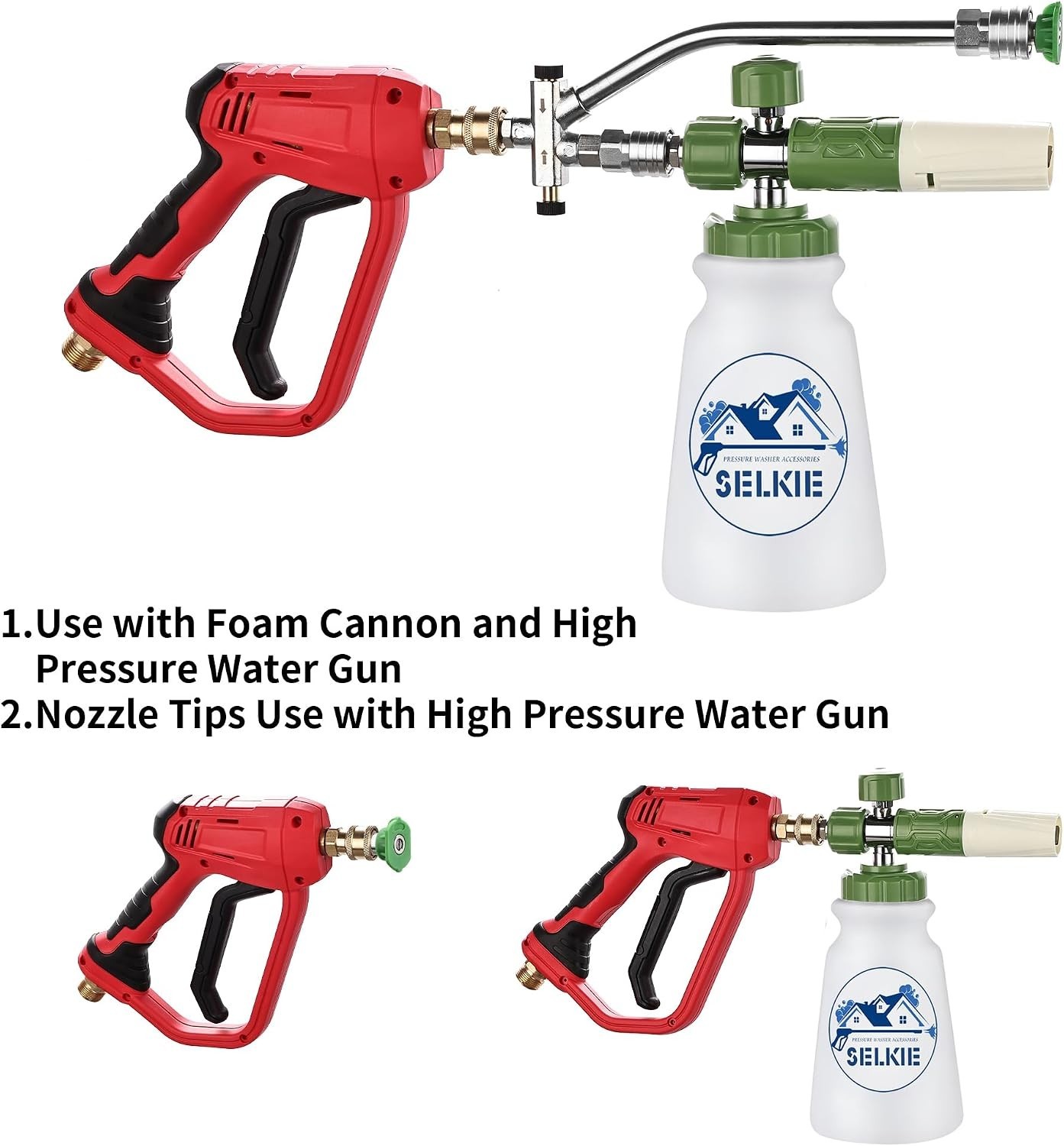 Foam Cannon with Dual Tip Attachment, Adjustable Pressure Washer Foam Blaster