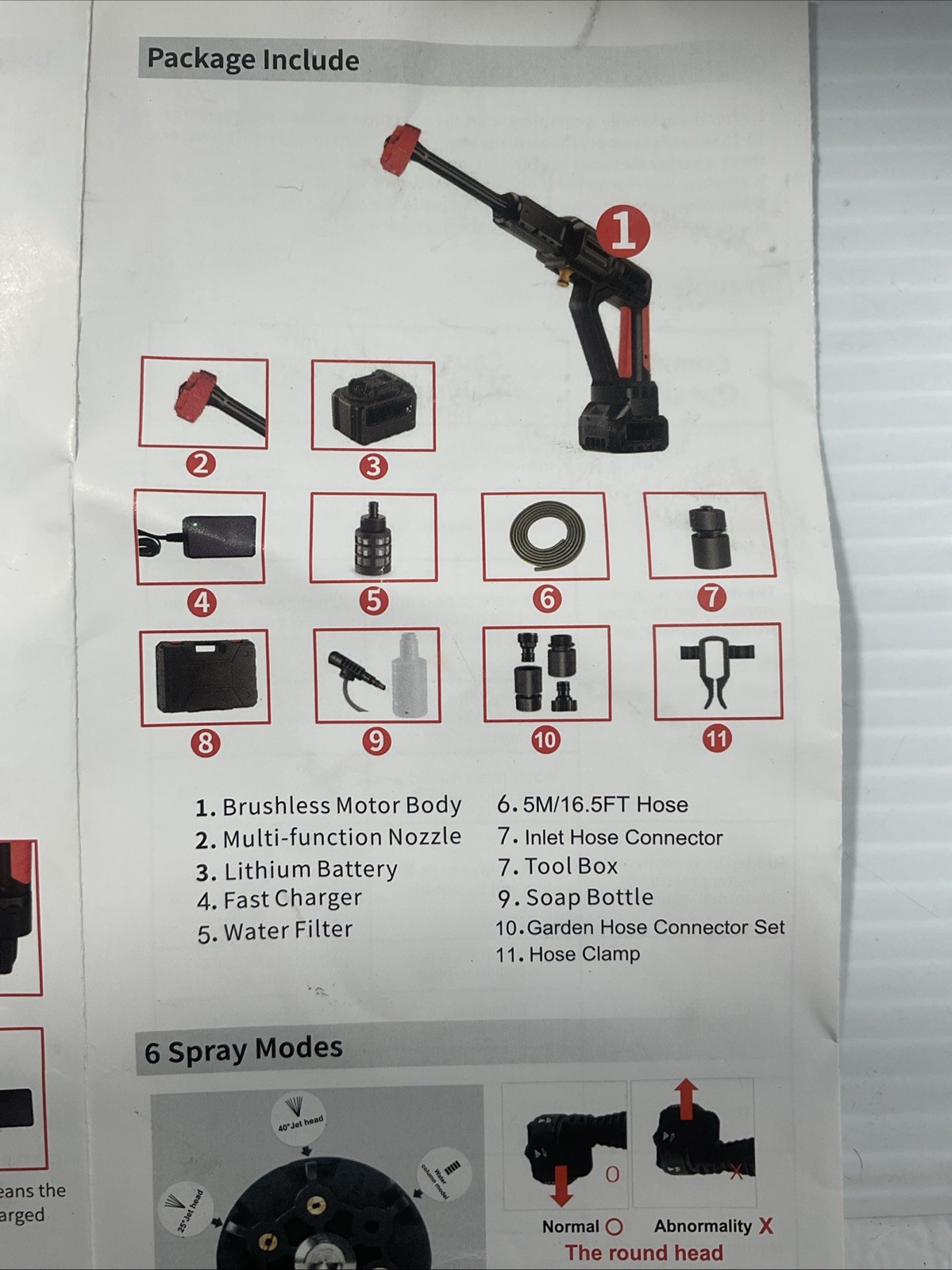 6 In 1 Cordless Electric Washer 1060 PSI Pressure Washer With Battery