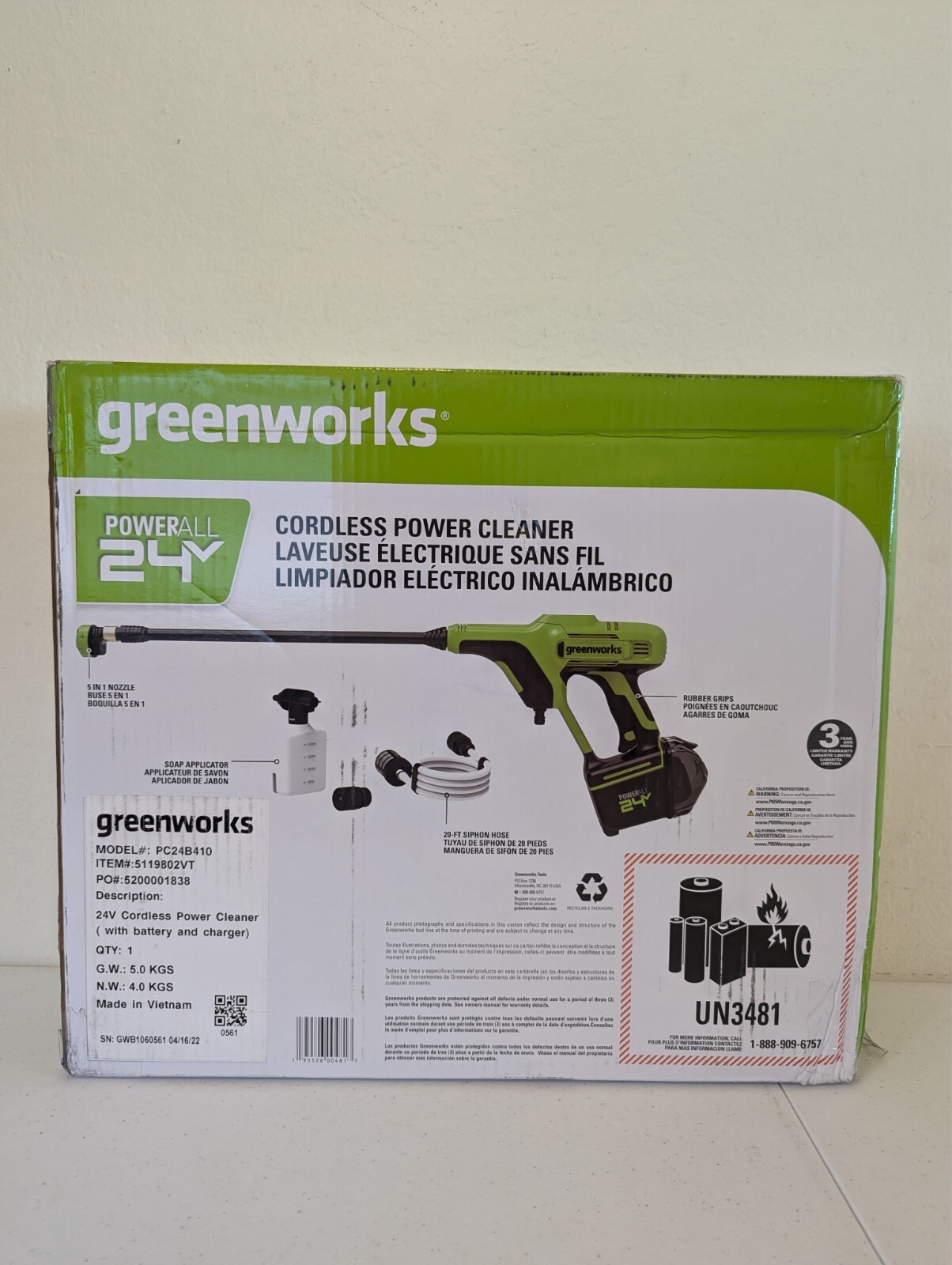 Greenworks 24V 600 PSI Battery Pressure Washer, w/ 4Ah USB Battery and Charger