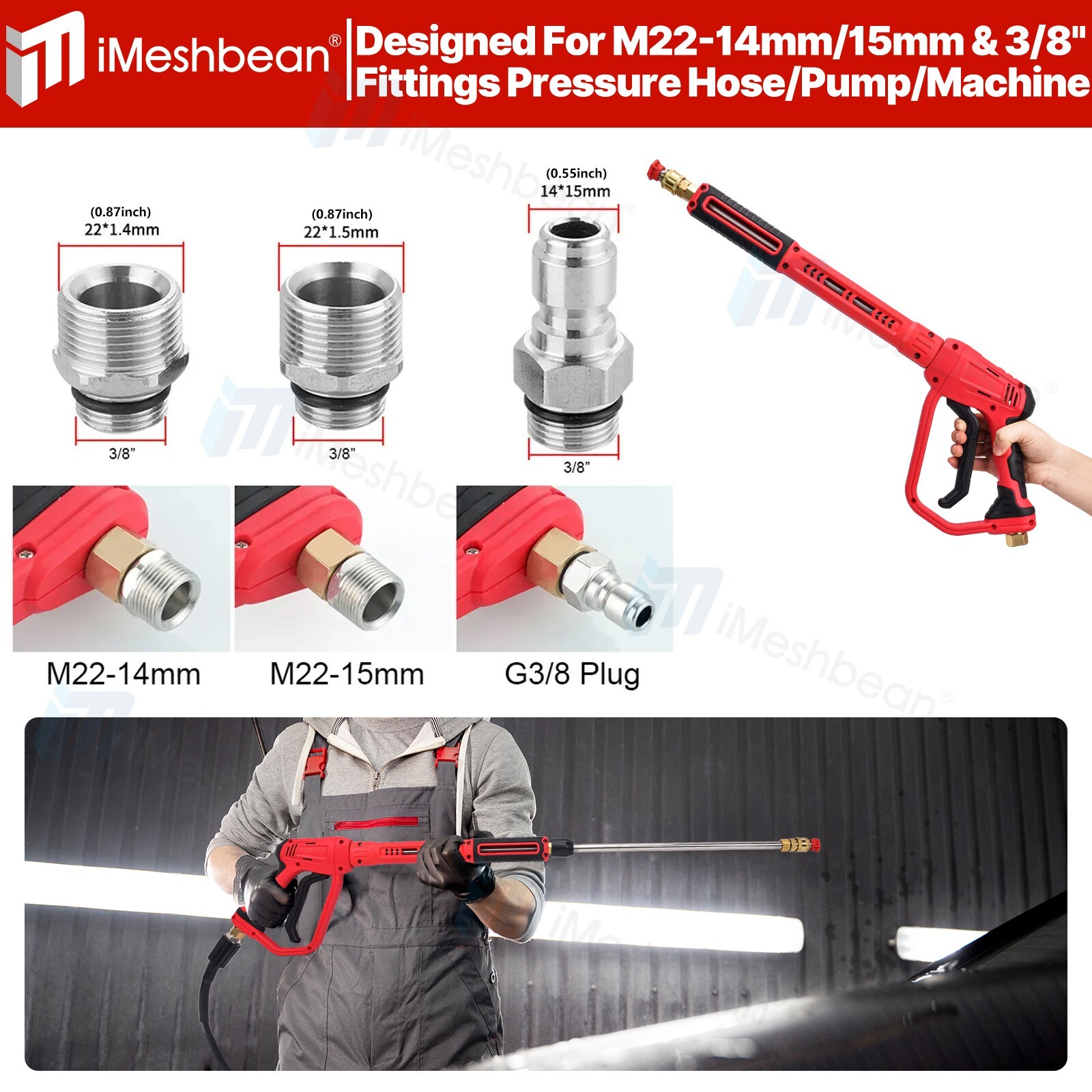 High Pressure 4350PSI Car Power Washer Gun Spray Wand Lance Nozzle and Hose Kit