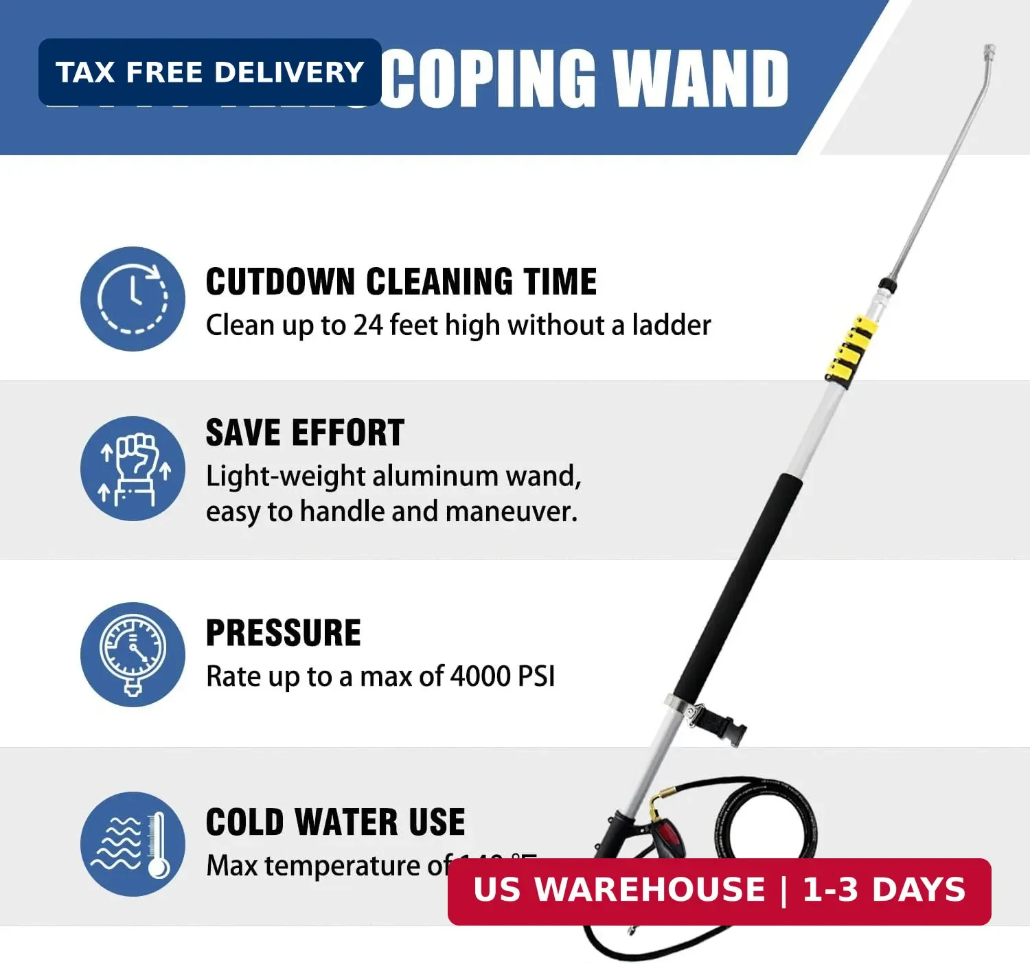 janz Aluminum 24 FT Telescoping Pressure Washer Wand with Pressure Washer Extens