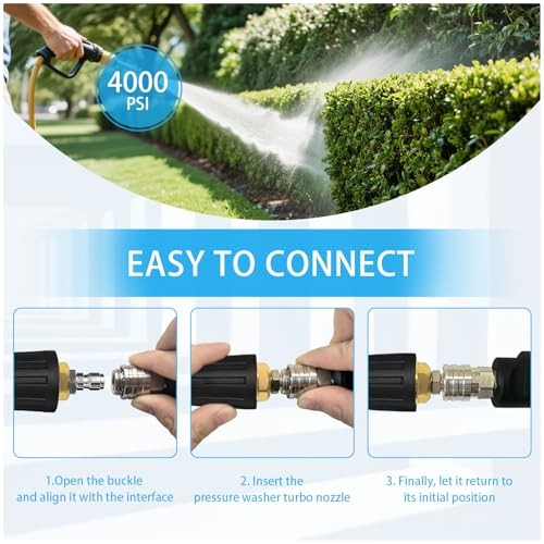 Turbo Nozzle Pressure Washer Tips, Max 4000 PSI, Upgrade 360° Rotating Turbo