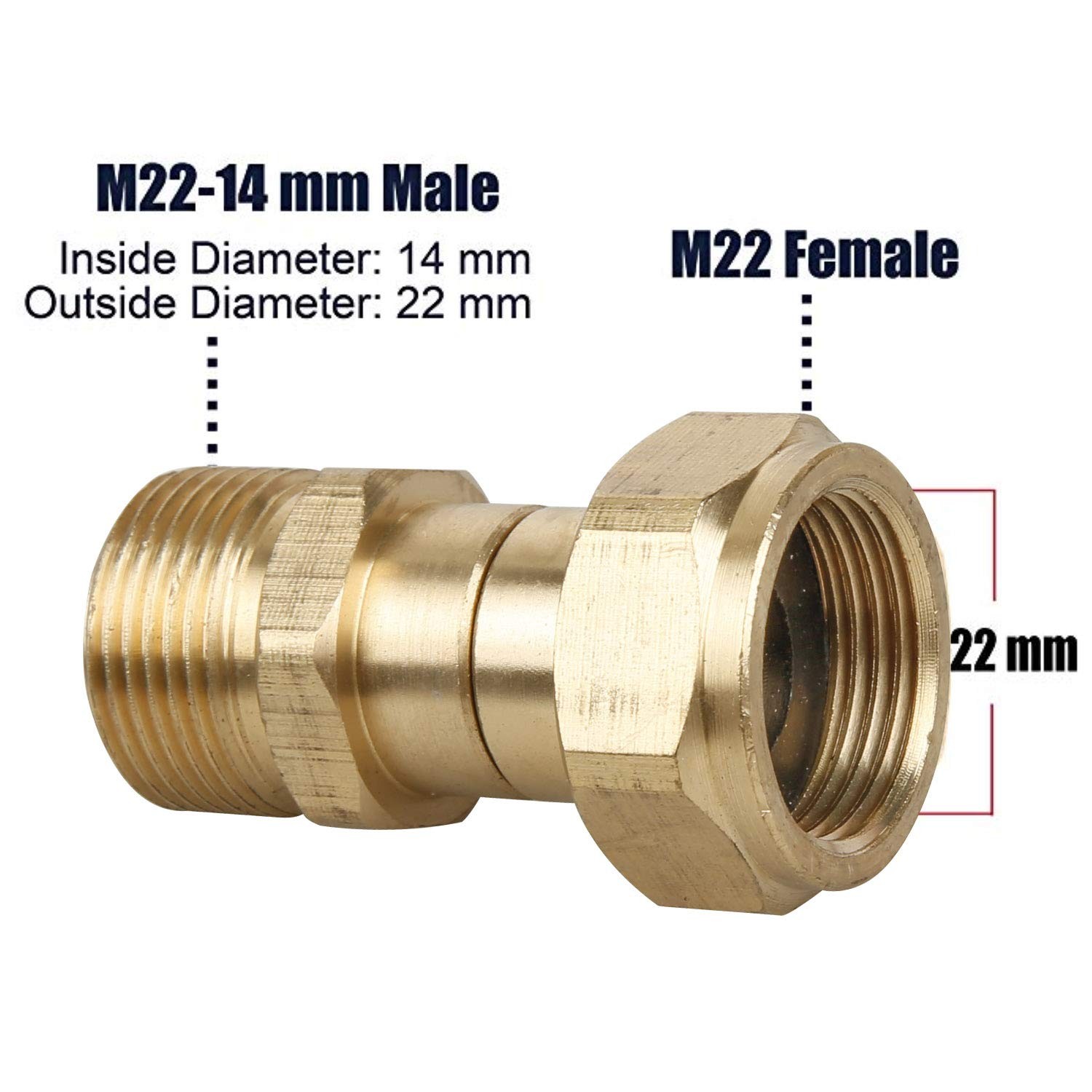 Pressure Washer Swivel Joint Anti Twist Metric M22 14mm Connection 3000 PSI