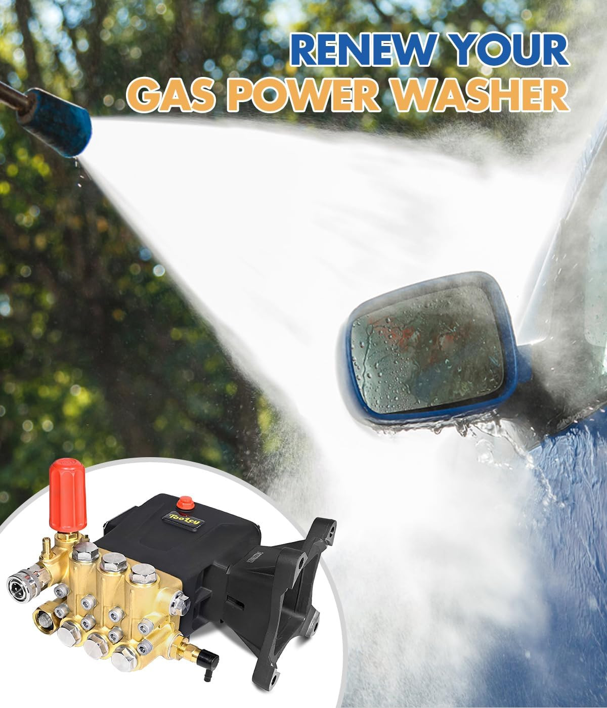 TOOLCY Pressure Washer Pump Max 4400 PSI 4.2 GPM, 1″ Shaft Horizontal Gas Power