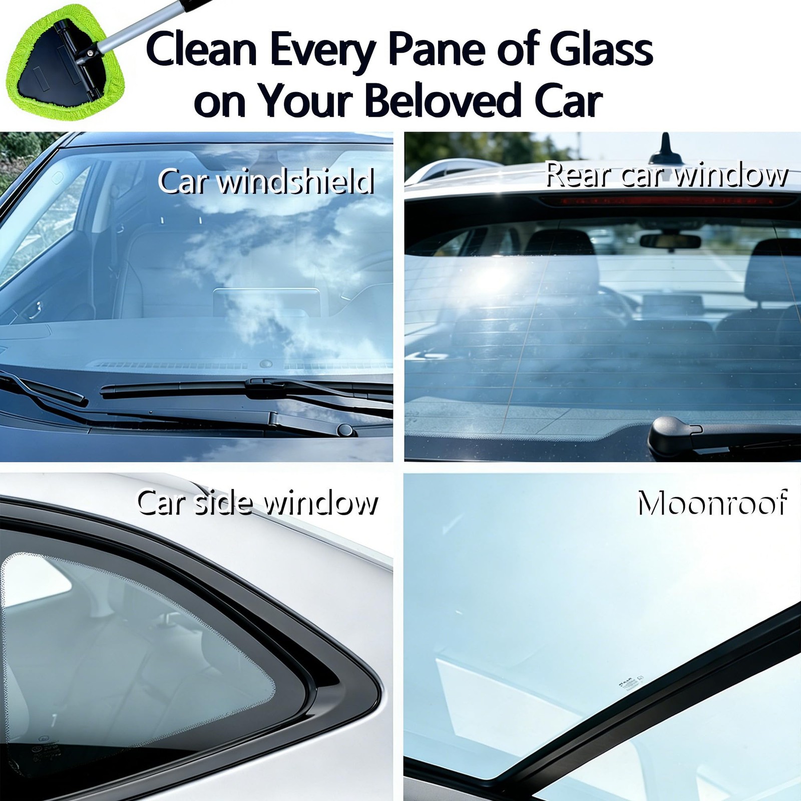 Windshield Cleaning Tool with 4 Microfiber Pads