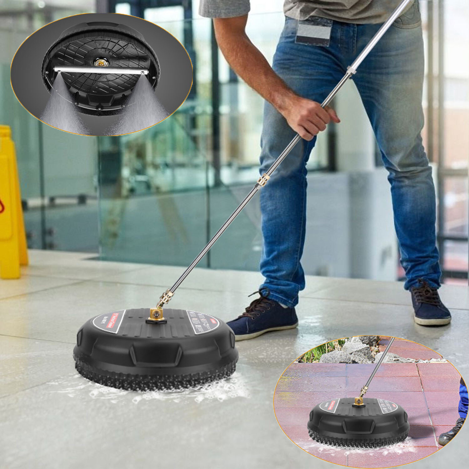 15″ 3600PSI Pressure Washer Flat Surface Cleaner w/2 Power Extension Wand & 1/4″