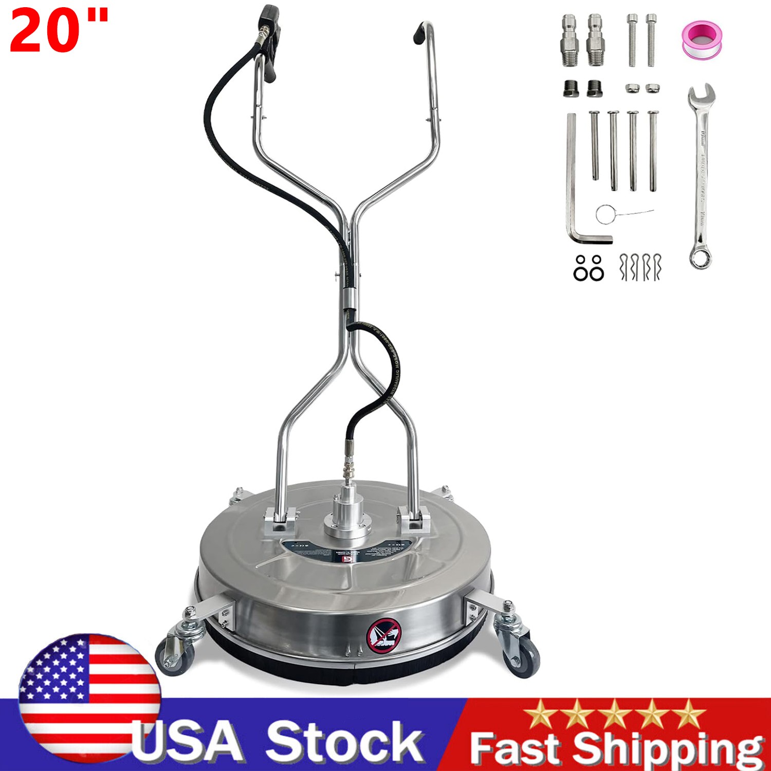 20″ Pressure Washer Surface Cleaner 4600PSI w/ Handles & Wheels Stainless Steel