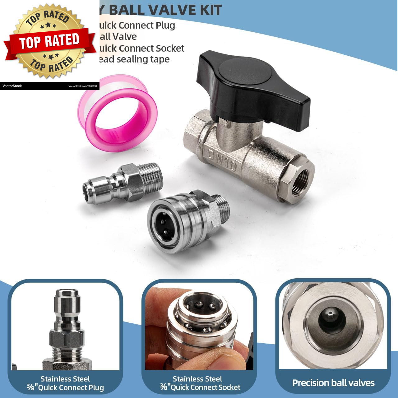 Ball Valve for Pressure Washer, 3/8″ Quick Connect Ball Valve for Pressure Power