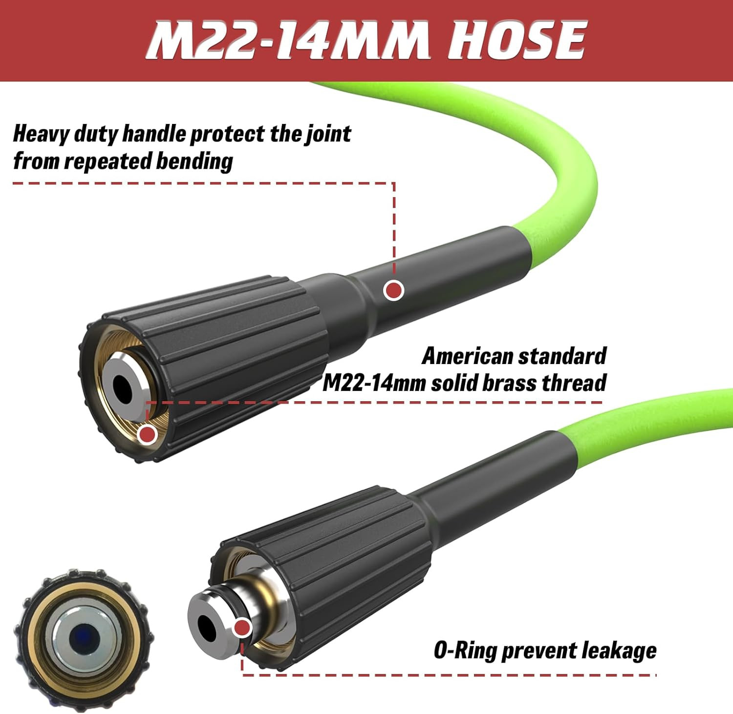Pressure Washer Hose 50 FT, 1/4″ Super Flexible Green Power Washer Hose, 3700 PS