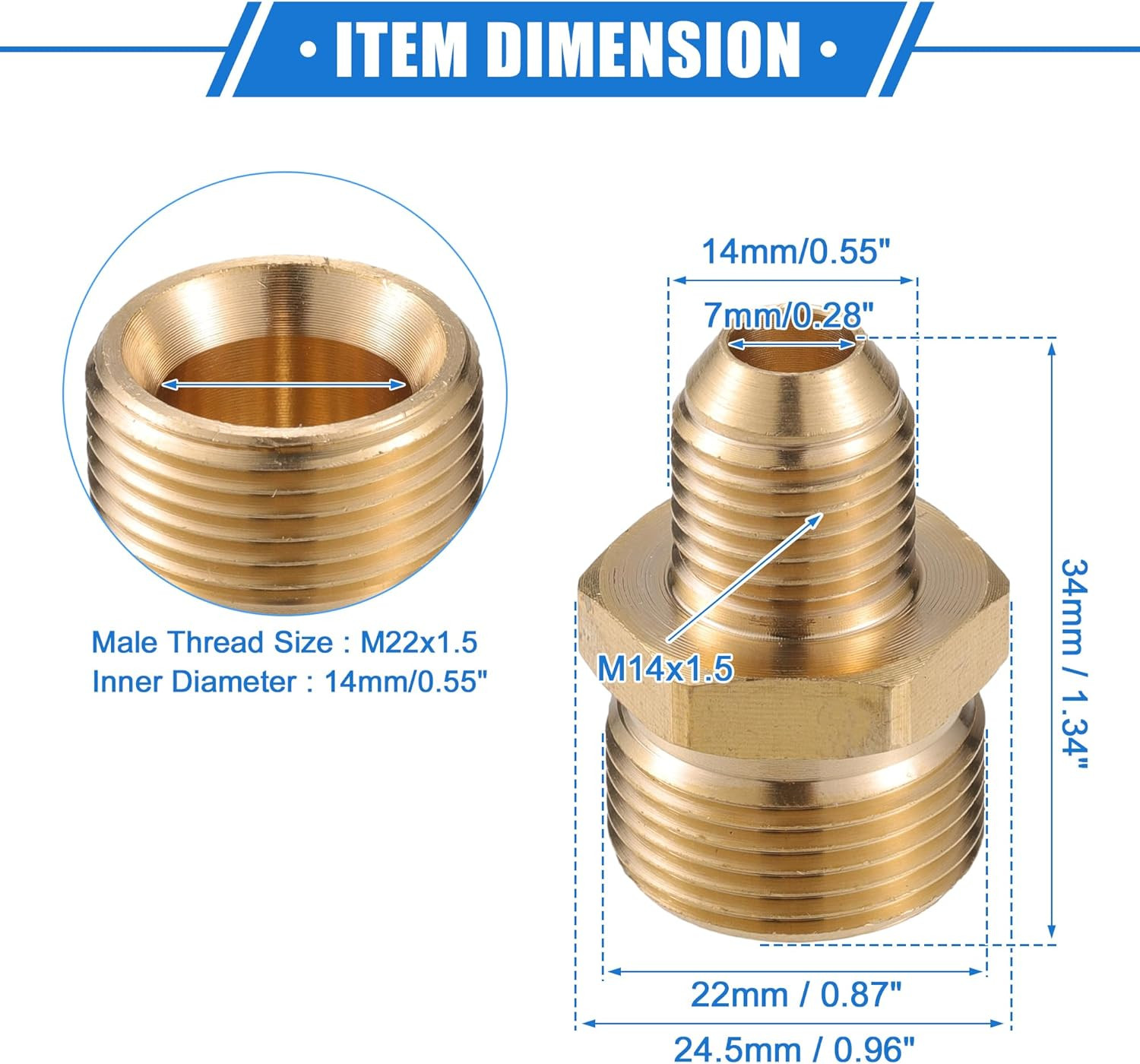 Pressure Washer Connector, 14Mm M22X1.5 to M14X1.5 Male Adapter Brass Screw Hose