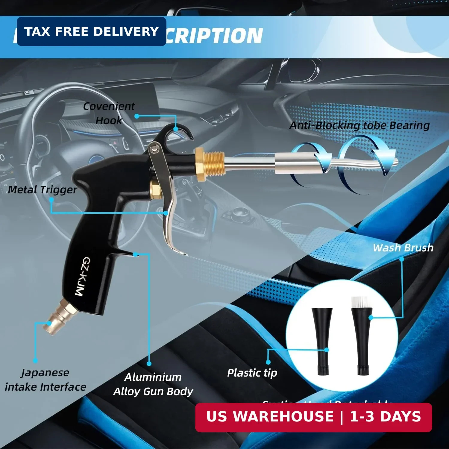 High Pressure Car Interior Spraying Washing Gun with 2 Set Nozzle Sprayer Connec
