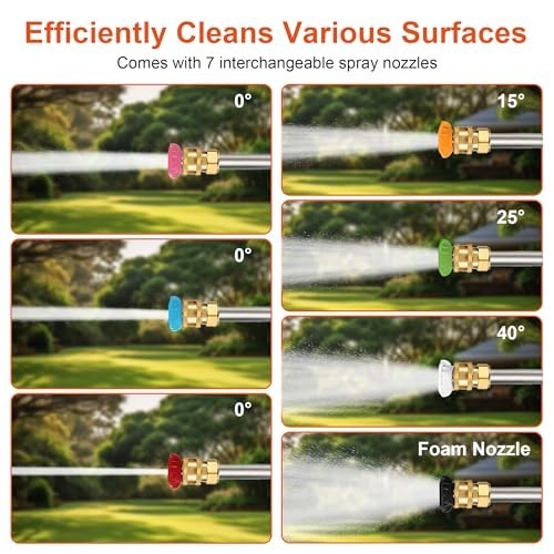 24 ft Telescoping Pressure Washer Wand with Brush Head & 7 Nozzle Tips
