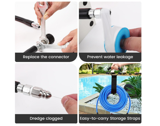50FT Sewer Jetter Kit for Pressure Washer 5800 PSI Water Jet Drain Cleaner Ho…