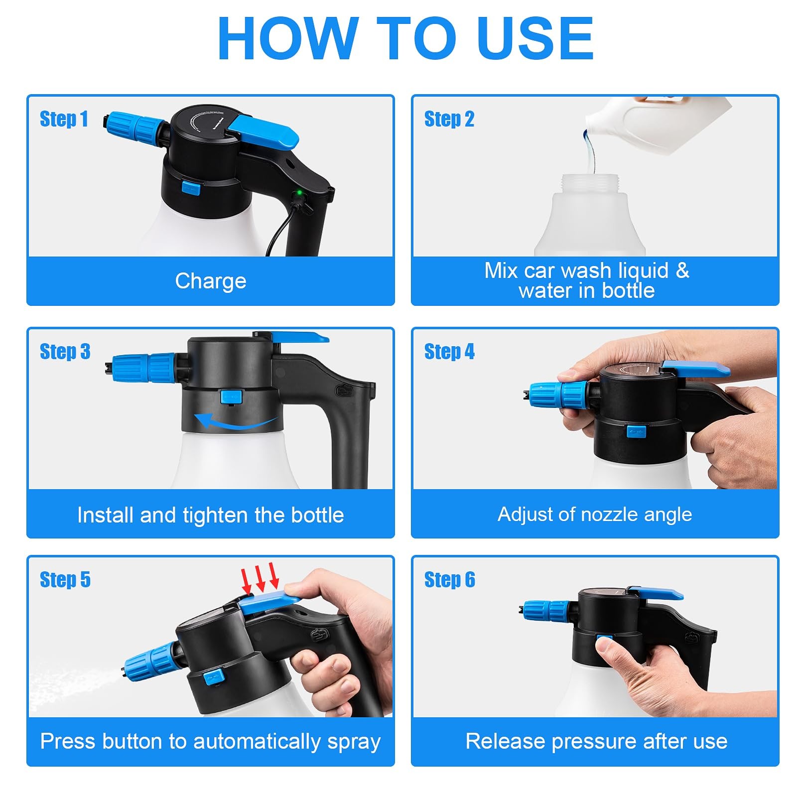1.5L Electric Car Foam Sprayer, Foam Sprayer for Car Wash with USB Rechargeab…
