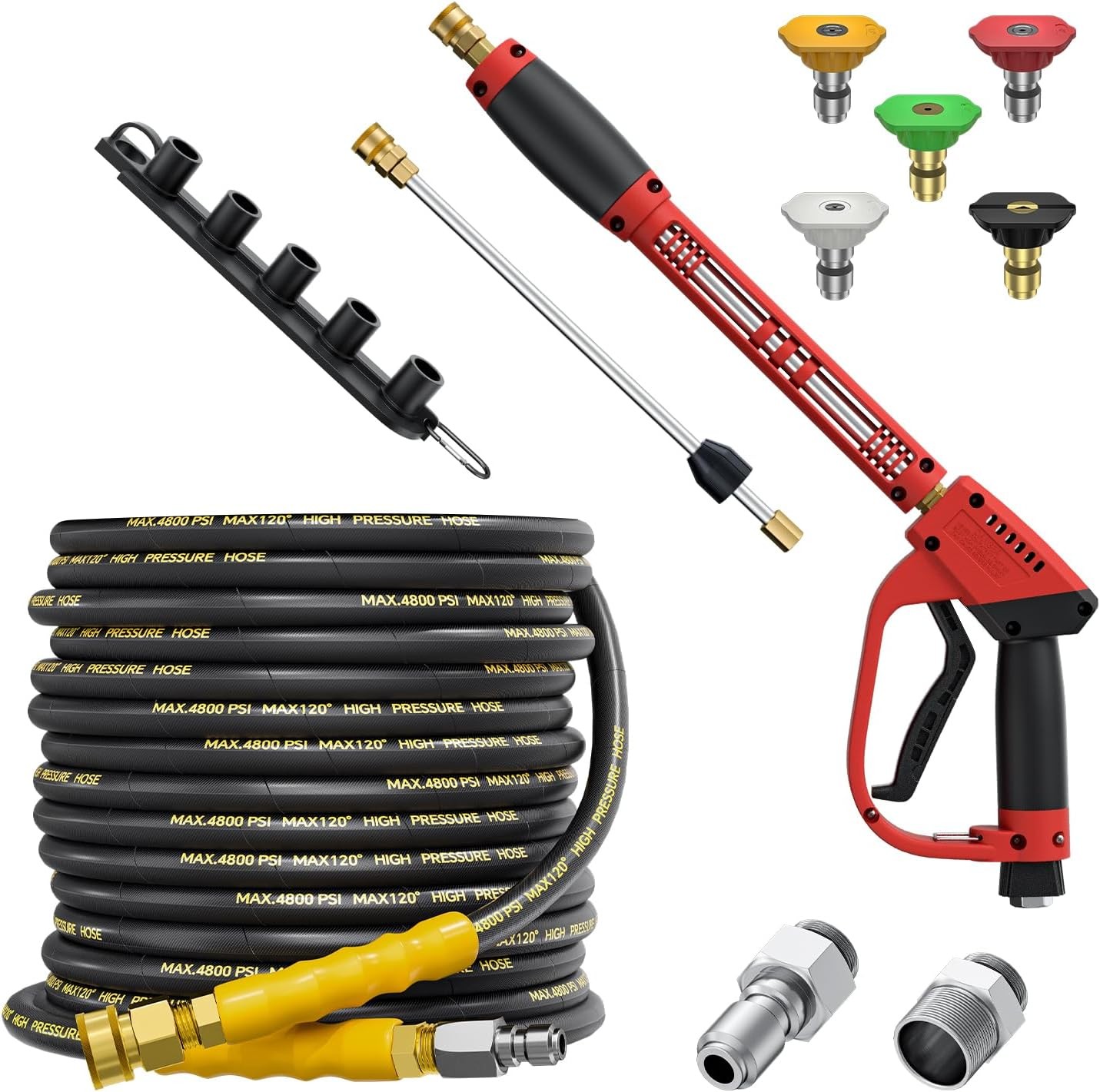 5000PSI Pressure Washer Gun and Hose Kit, 50FT Kink Resistant Steel Braided
