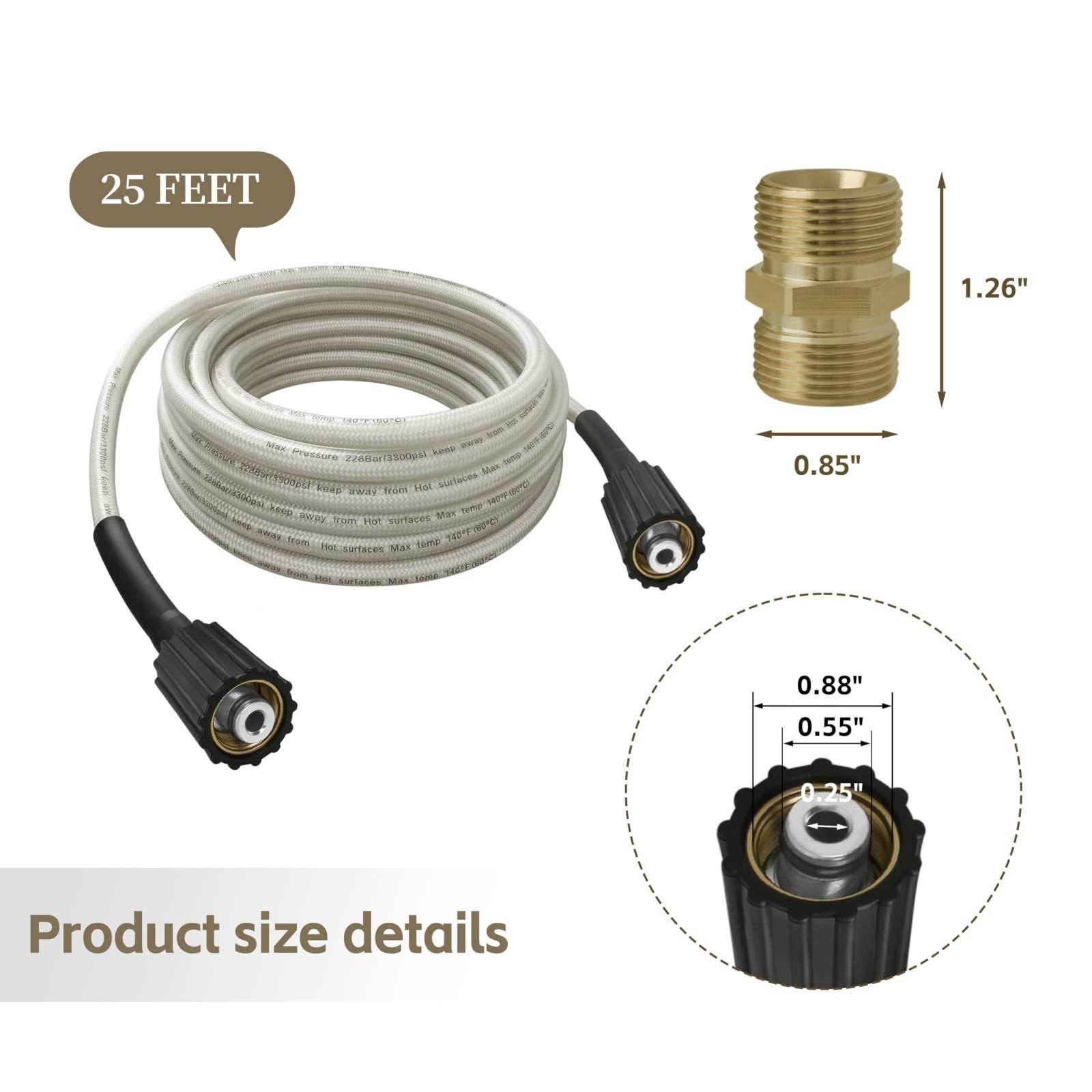 Durable 25ft Pressure Washer Hose, Anti-Kink Design, Replacement for RY14122 & R