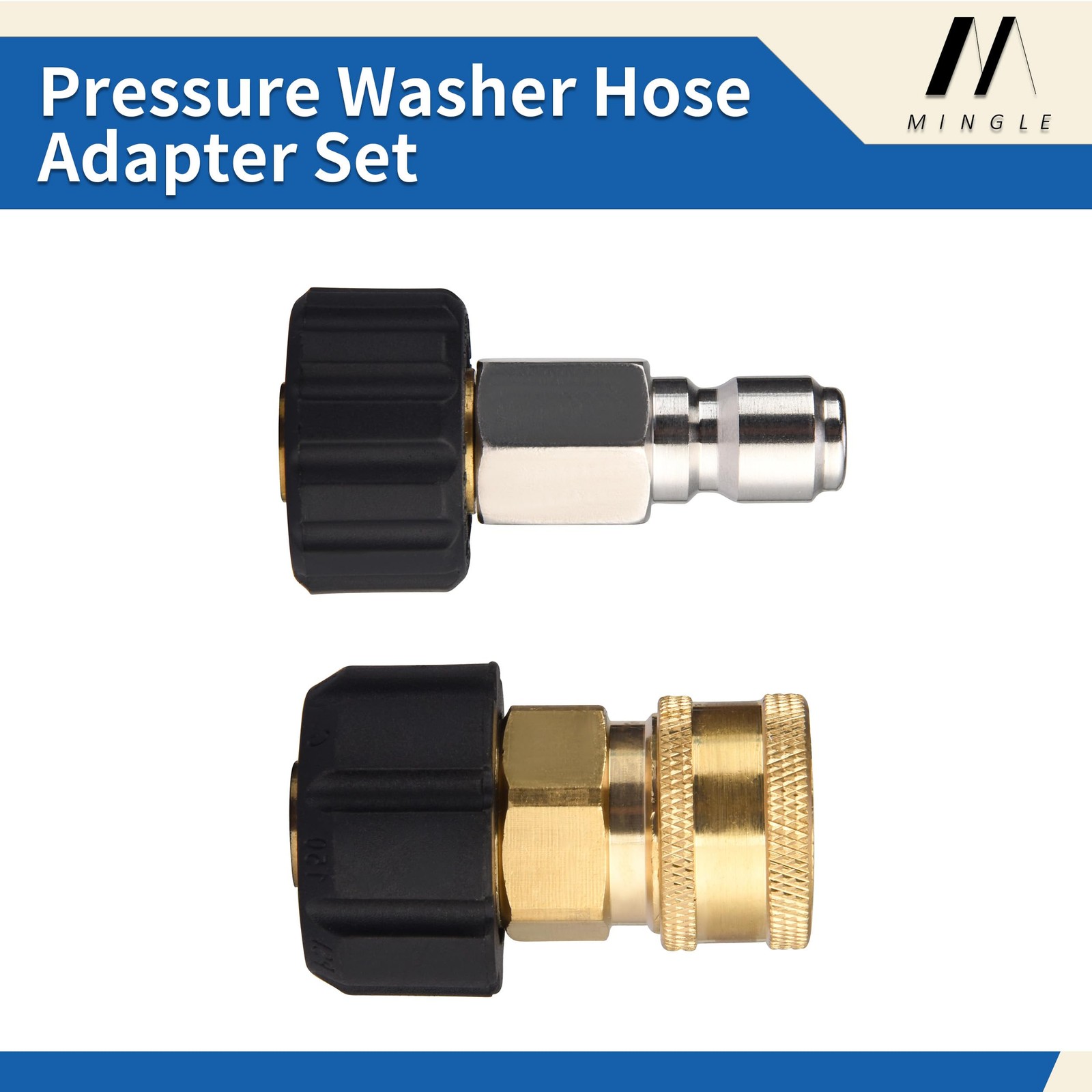 Pressure Washer Hose Adapter Set, M22 14mm to 3/8” QC, 5000 PSI