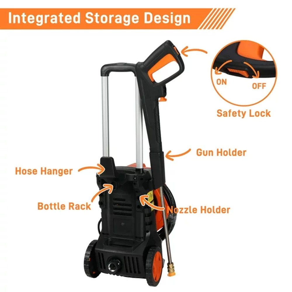 1400W High Pressure Washer 3380PSI Electric Power Cleaner Car Wash 4 Nozzle Pump